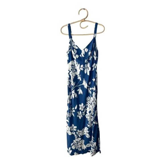 Madewell Tank Midi Dress in Floral - Blue White Silky Open Back Maxi Dress NS137