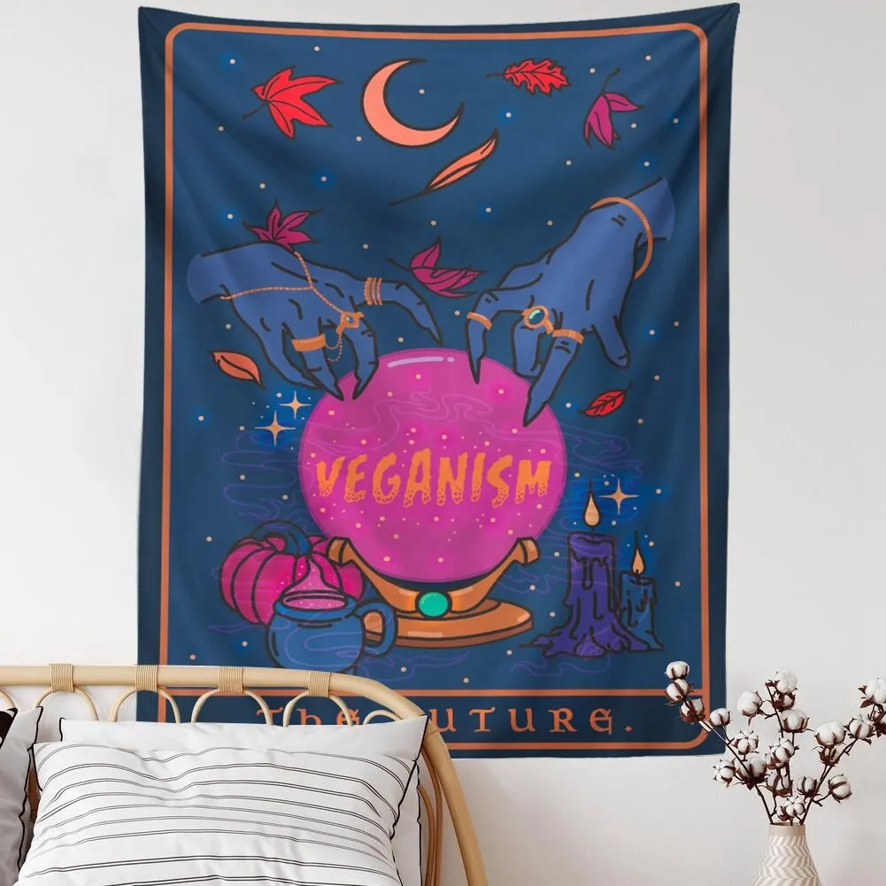 Magic Tarot Wall Tapestry Moon Hand Quotes Veganism Magical Witch Art Tapestry Wall Hanging Living room Bedroom Home Decor
