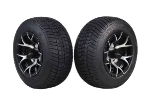MASSFX SL 205/50-10 F/R Golf Cart Tire, PIT VIPER Black Wheels 10x7 4/101.6 2pk