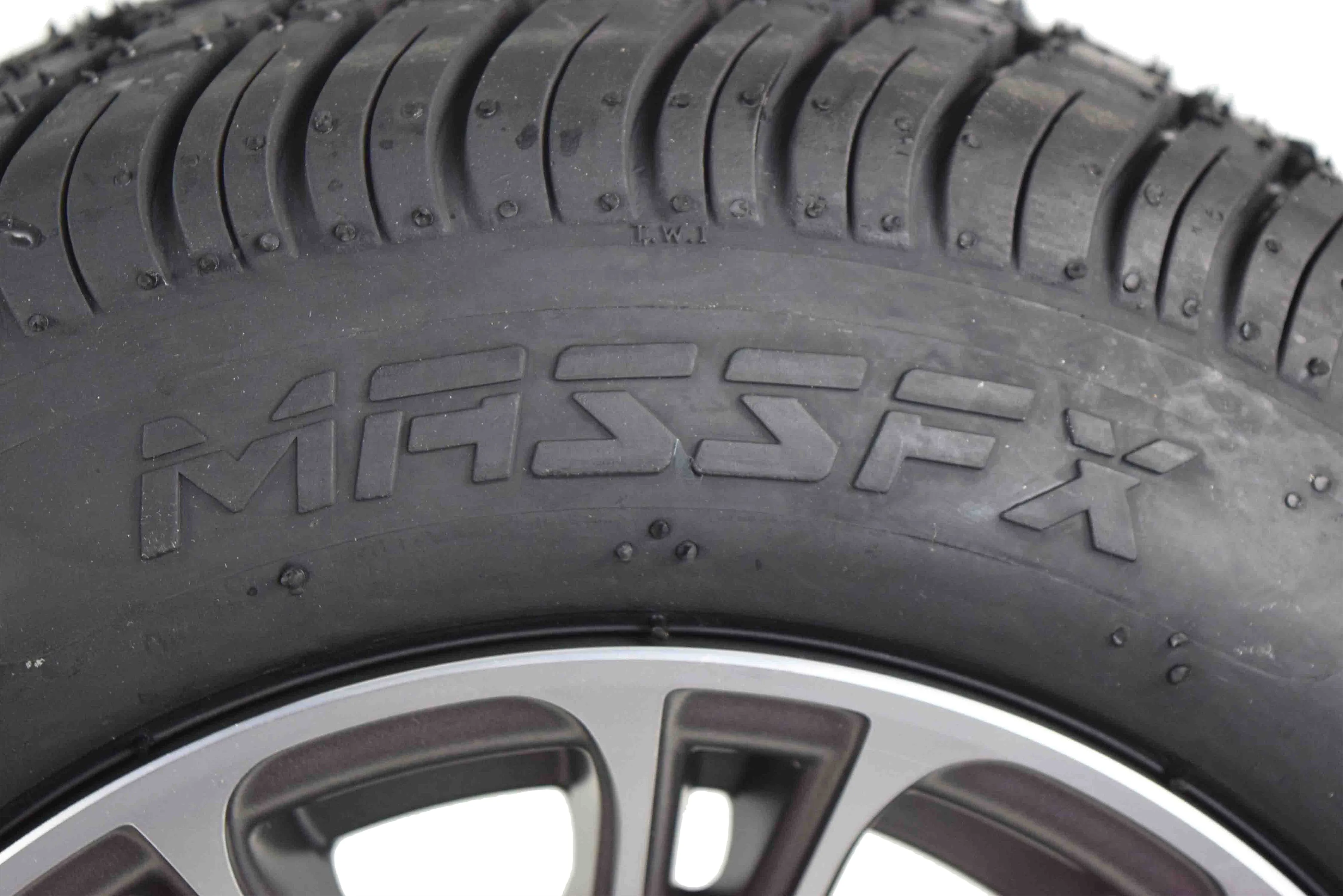 MASSFX SL 205/50-10 F/R Golf Cart Tire, QUAKE GM Grey Wheels 10x7 4/101.6 4pk