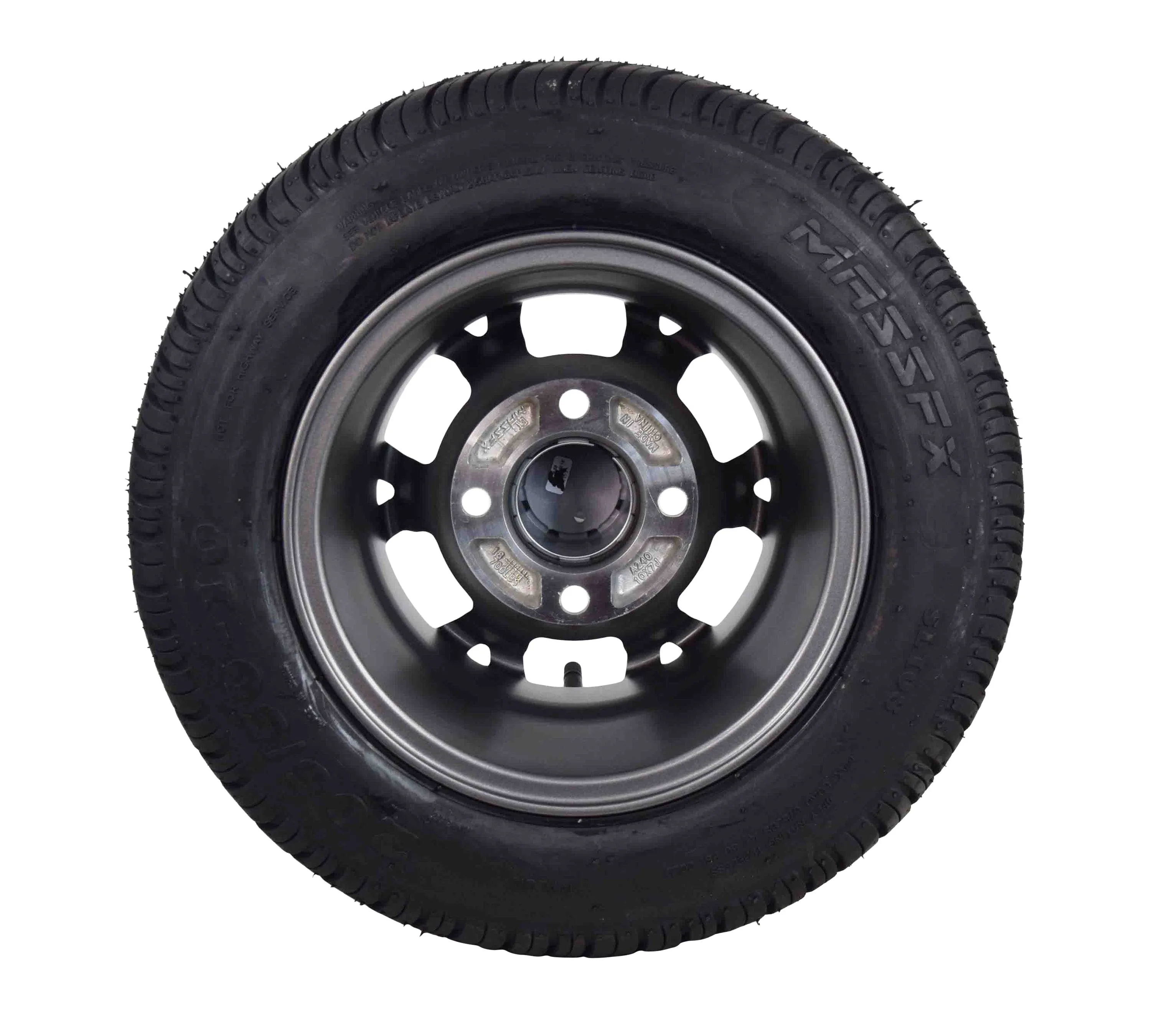 MASSFX SL 205/50-10 F/R Golf Cart, VIPER 4 GRY Wheels 10x7 4/101.6 & 16 Chr Lugs