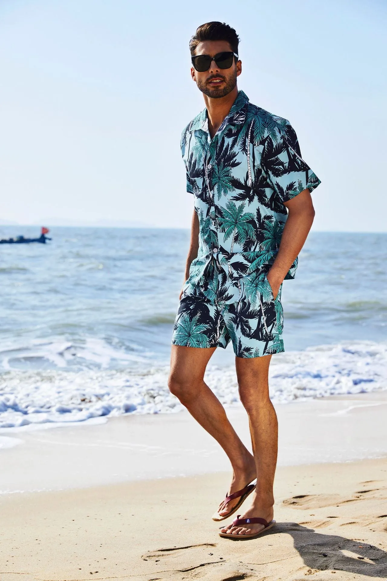 Men's Hawaiian Beach Shirts and Shorts Suit