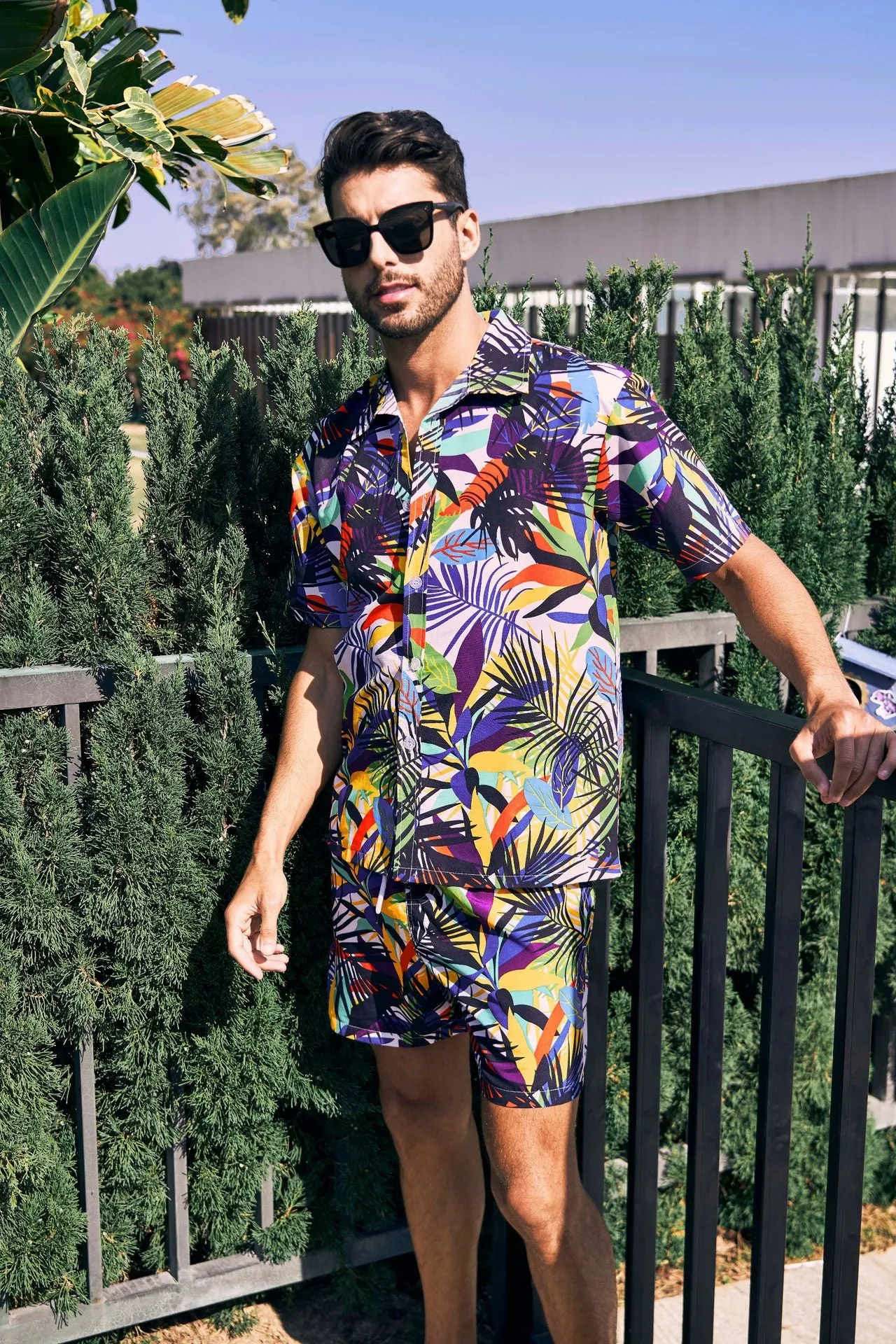 Men's Hawaiian Beach Shirts and Shorts Suit