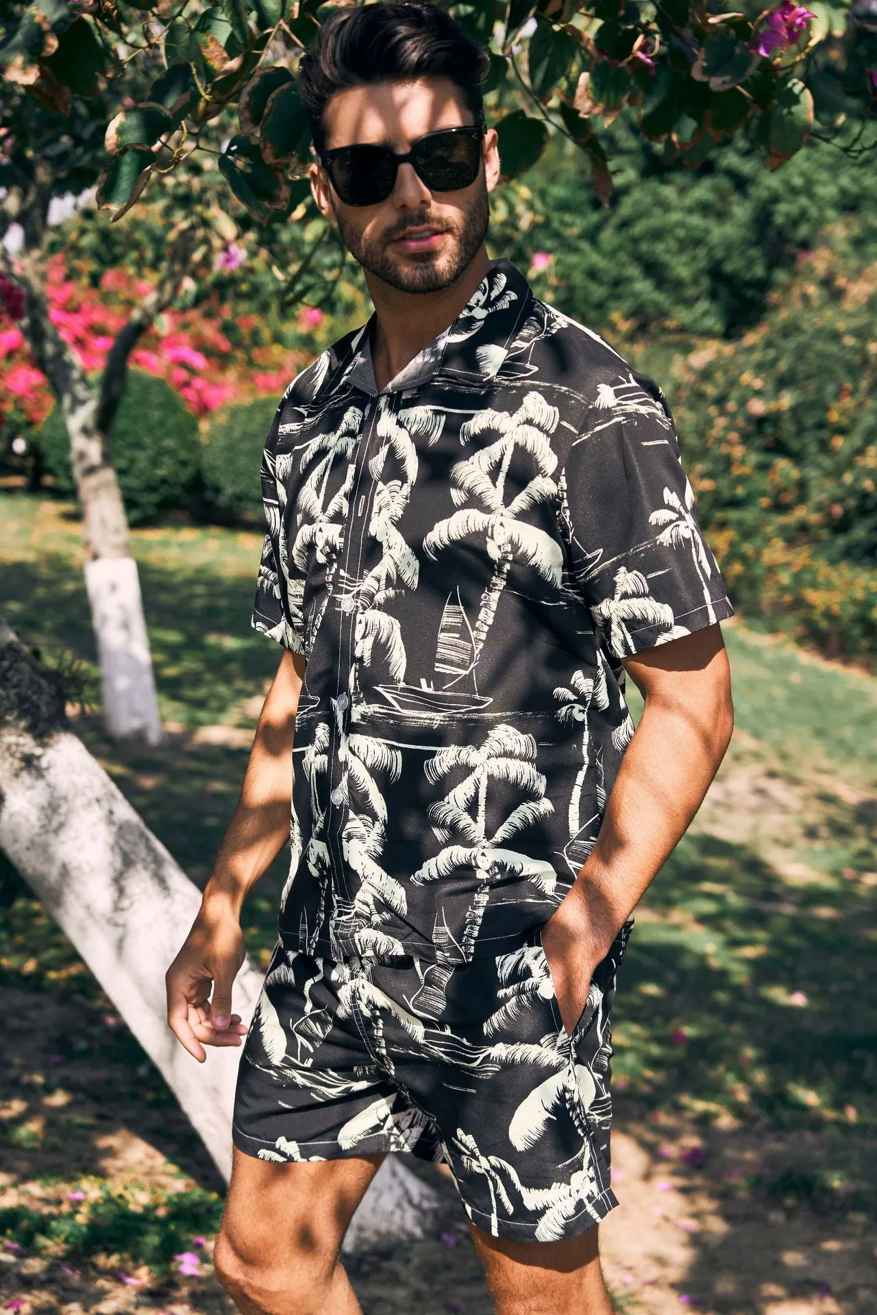 Men's Hawaiian Beach Shirts and Shorts Suit