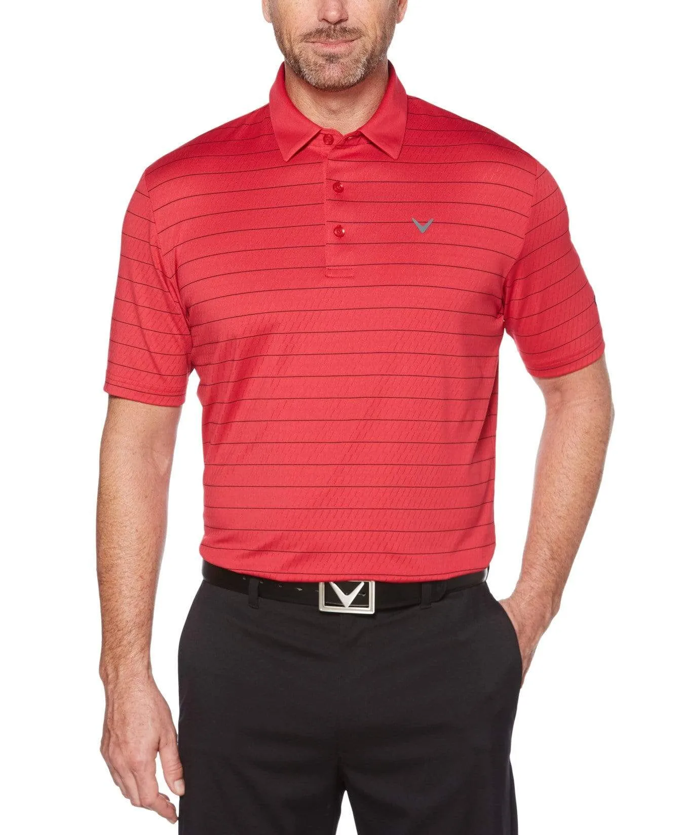 Mens Ventilated Stripe Polo with Chevron