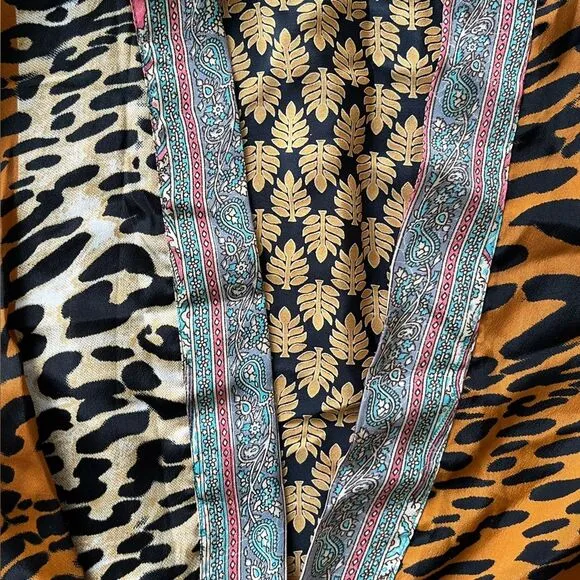 Multi-Print Longline Kimono O/S Cardigan Duster Paisley Animal Print Hippie