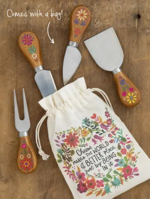 Natural Life Folk Floral Cheese Knives, Set of 4