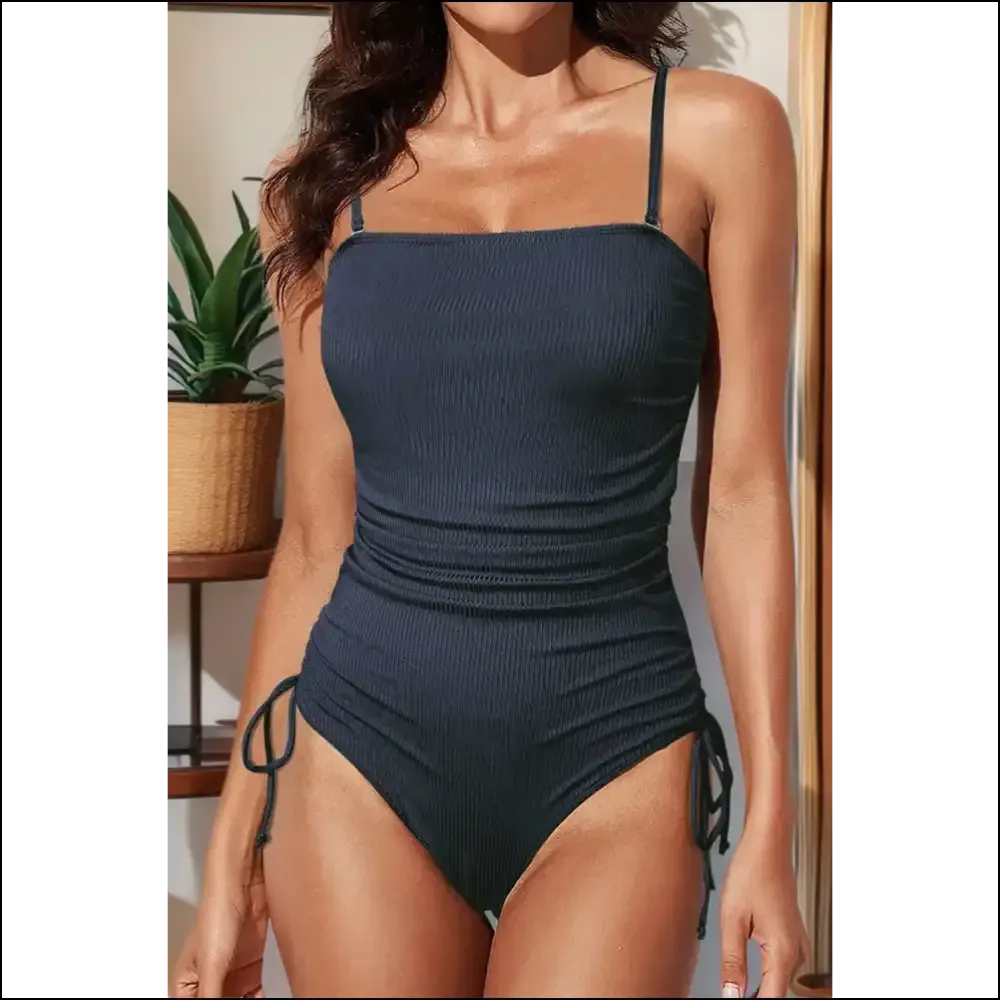 Navy Blue Cutout Ribbed one Piece Swimsuit: Beach Goddess 🧜‍♀️ Needful Things