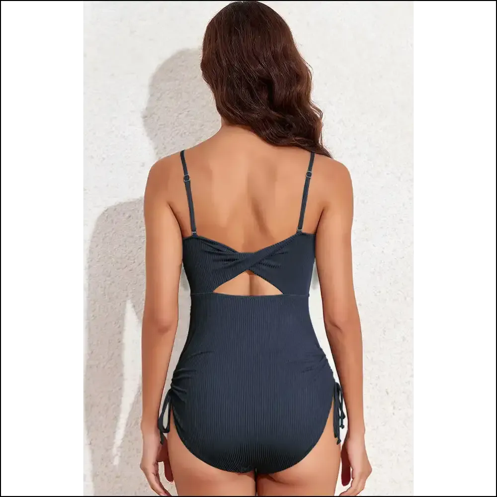 Navy Blue Cutout Ribbed one Piece Swimsuit: Beach Goddess 🧜‍♀️ Needful Things