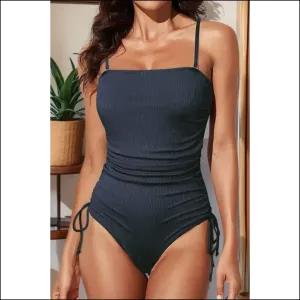 Navy Blue Cutout Ribbed one Piece Swimsuit: Beach Goddess 🧜‍♀️ Needful Things