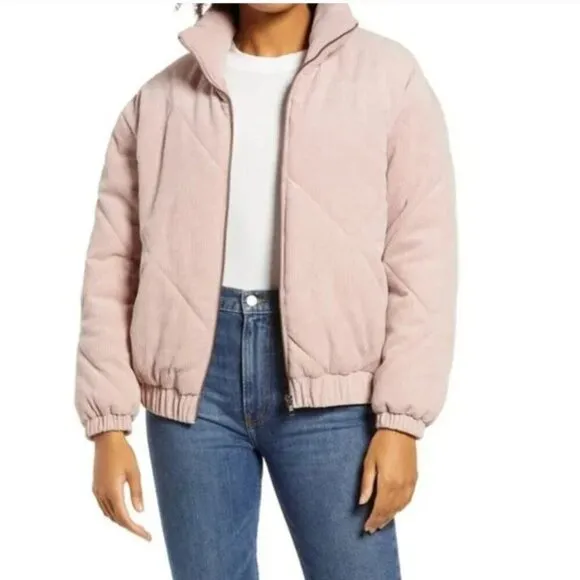 NEW All In Favor Quilted Corduroy Bomber Jacket in Dusty Pink Women's S