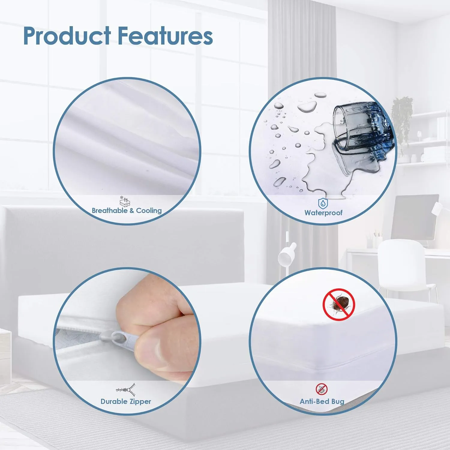 New Doctor's Compliments Premium 180 Zippered Fully-Encased 100% Waterproof Mattress Protector – 18” Deep Fitted– PVC, Vinyl Free – Bed Bugs and Dust mite Protector – White (Premium Fabric, Queen)
