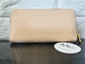 New Marciano & Co. Zippered Wallet with 16 card compartment, zippered interior pocket and fits smartphones including Plus sized ones zipped inside! TAN