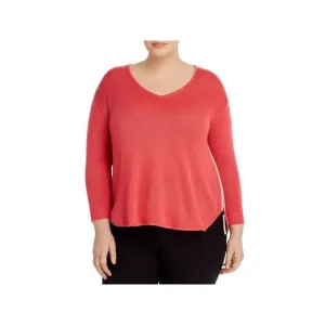 NIC ZOE Womens Pink Zippered Long Sleeve V Neck Wear To Work Sweater Plus 1X