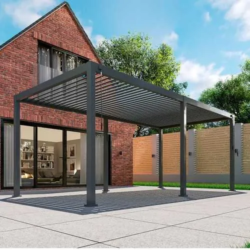 Nova Titan Aluminium Pergola 6m x 3m Rectangular with Glass sliding Doors - Grey
