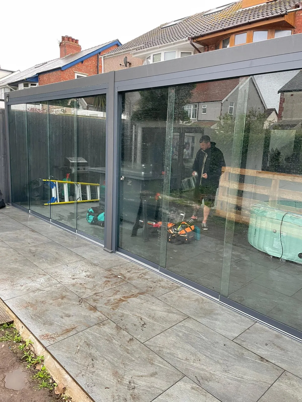 Nova Titan Aluminium Pergola 6m x 3m Rectangular with Glass sliding Doors - Grey