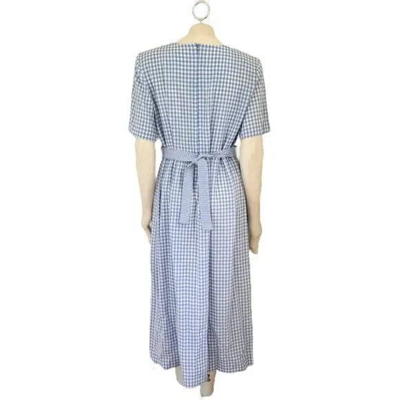 NWT VTG KATHIE LEE COLLECTION Tie Back Gingham Plaid Maxi Dress SZ 14