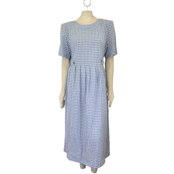 NWT VTG KATHIE LEE COLLECTION Tie Back Gingham Plaid Maxi Dress SZ 14