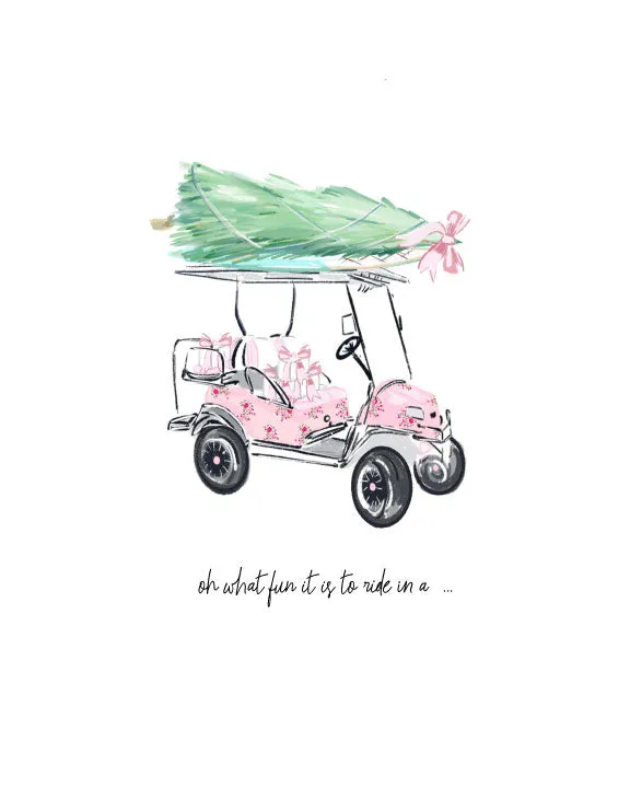 OH WHAT FUN IT IS PINK GOLF CART  - Note Card