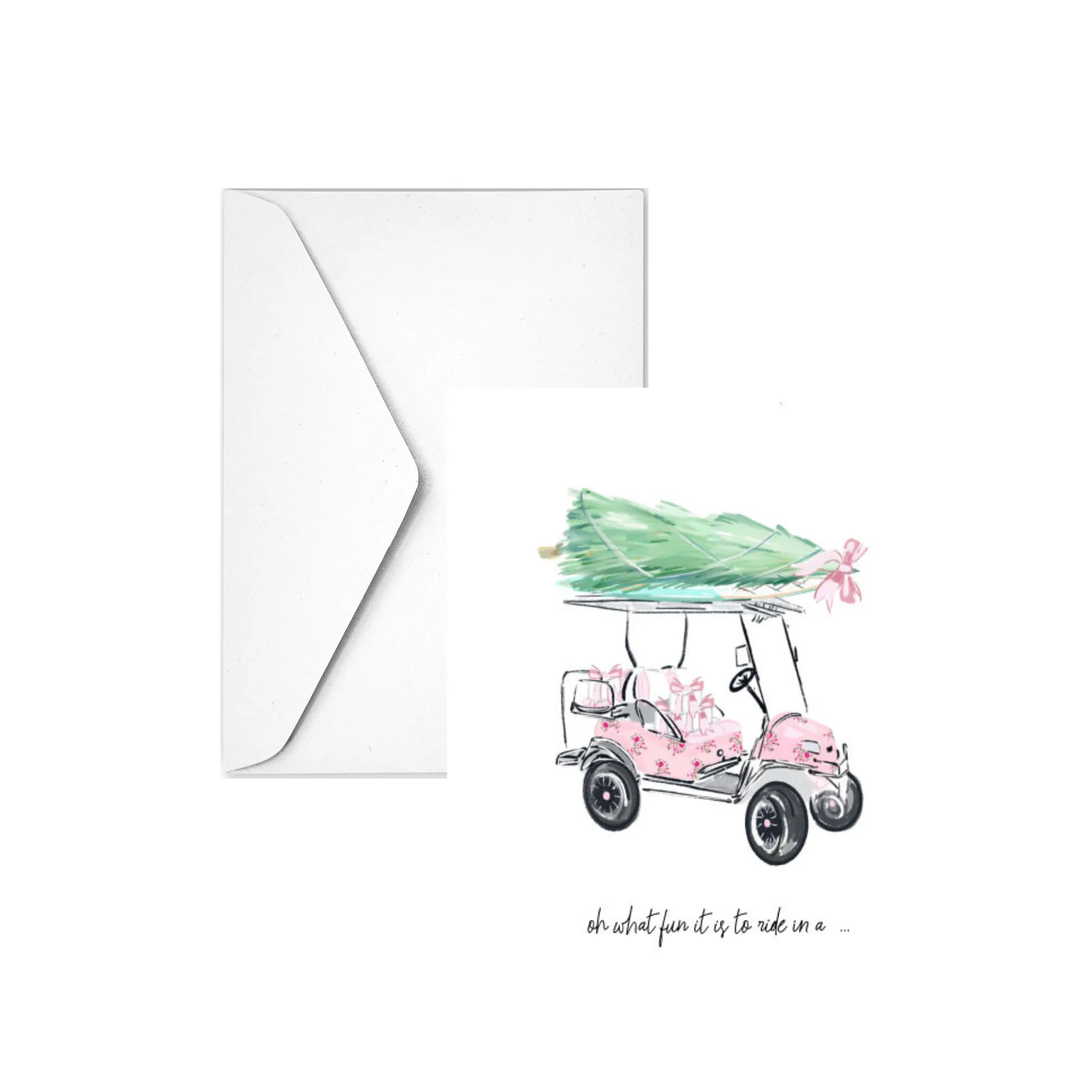 OH WHAT FUN IT IS PINK GOLF CART  - Note Card