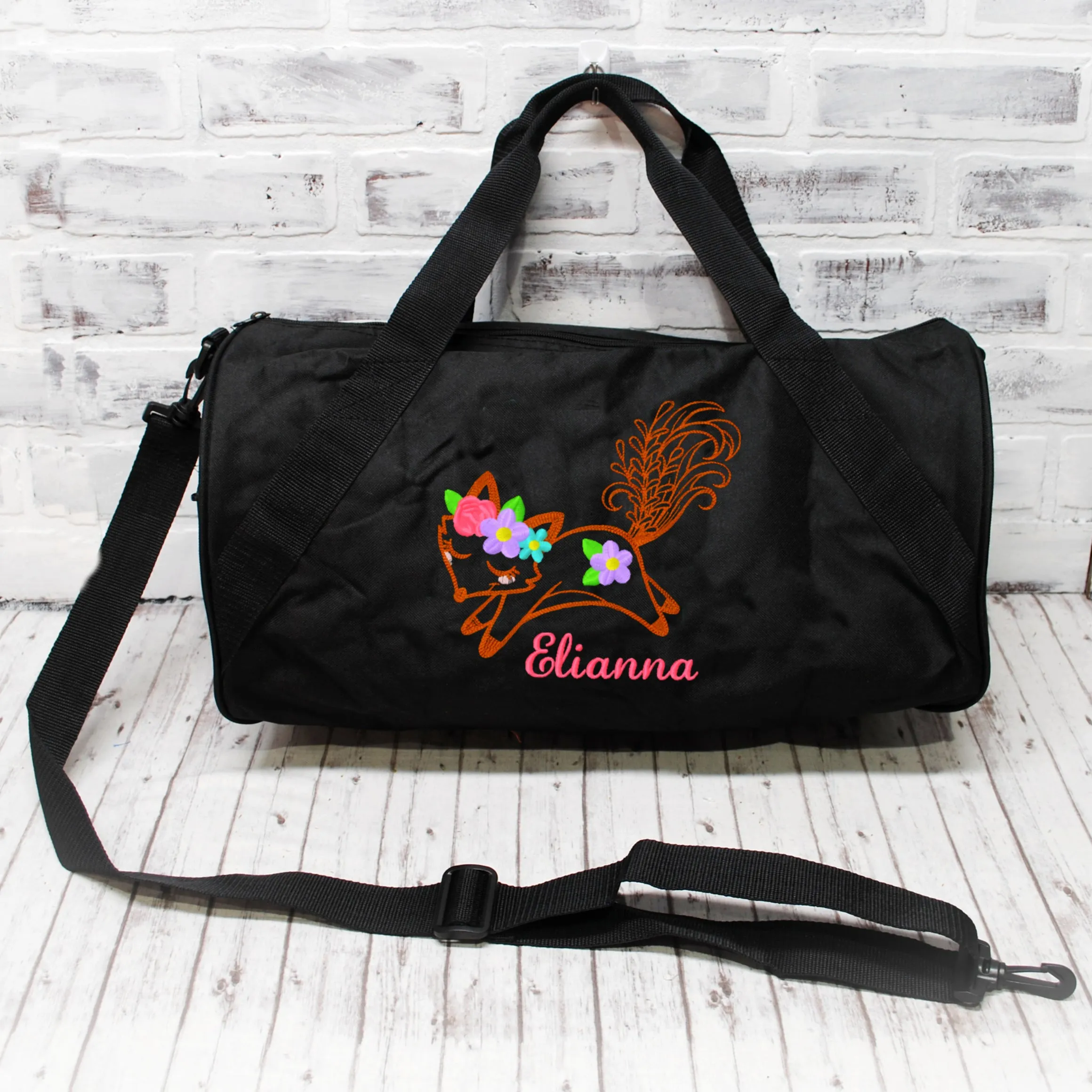 Personalized Floral Fox Duffle or Tote Bag