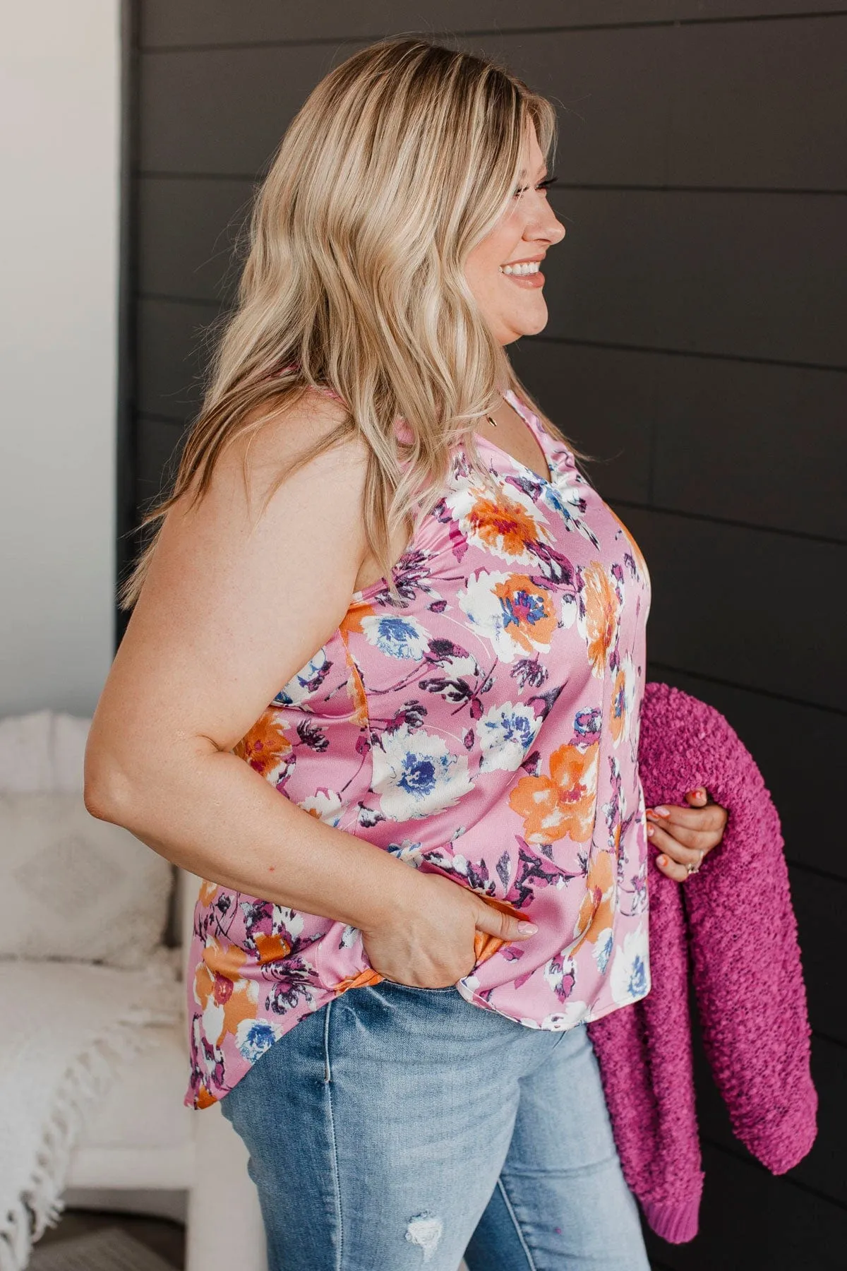 Picnic Date Floral Tank Top- Pink