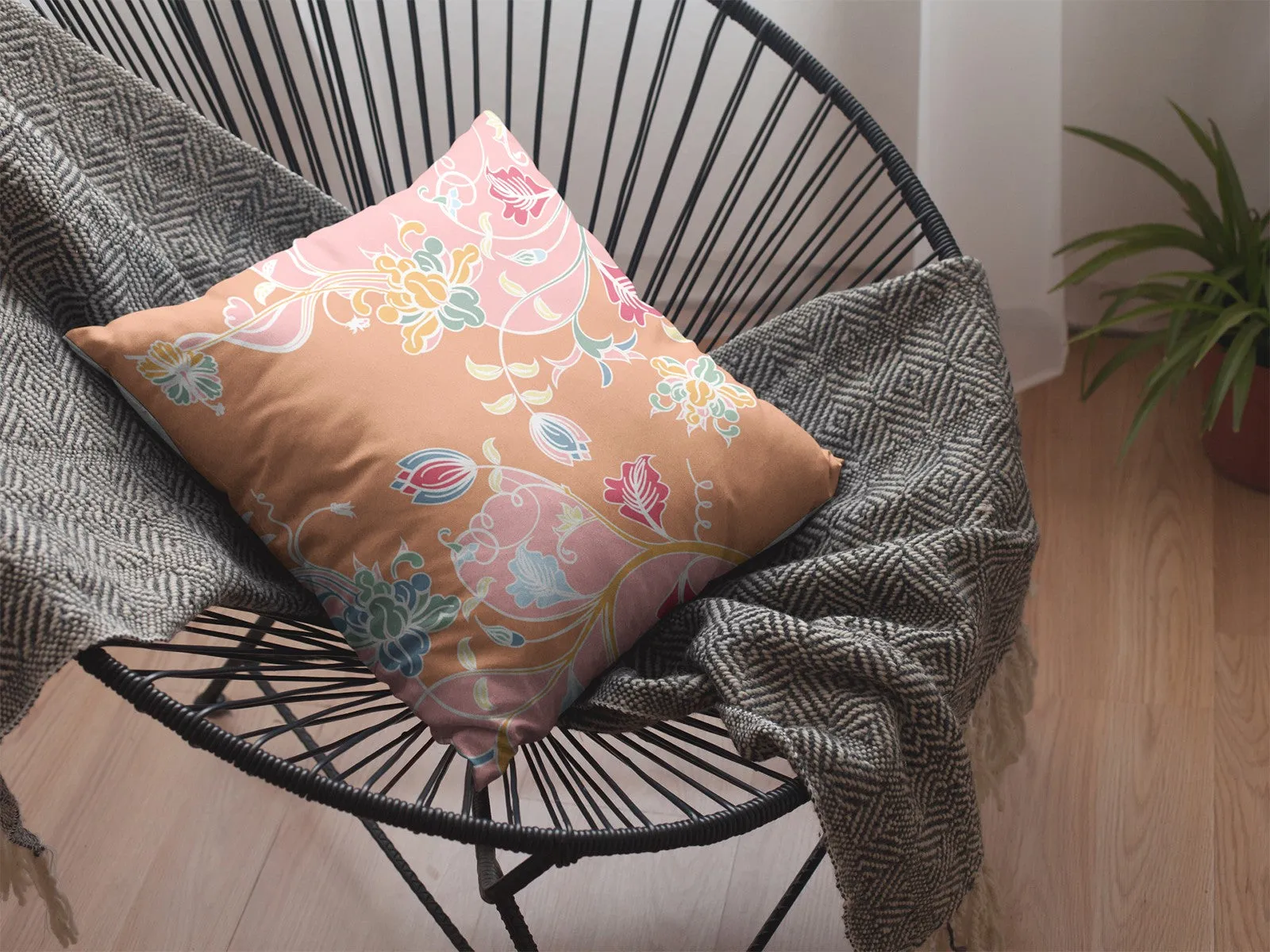 Pink Orange Garden Indoor Outdoor Zippered Throw Pillow