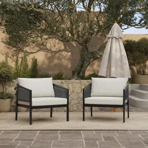 Pismo black steel & PE rope outdoor armchairs, set of 2
