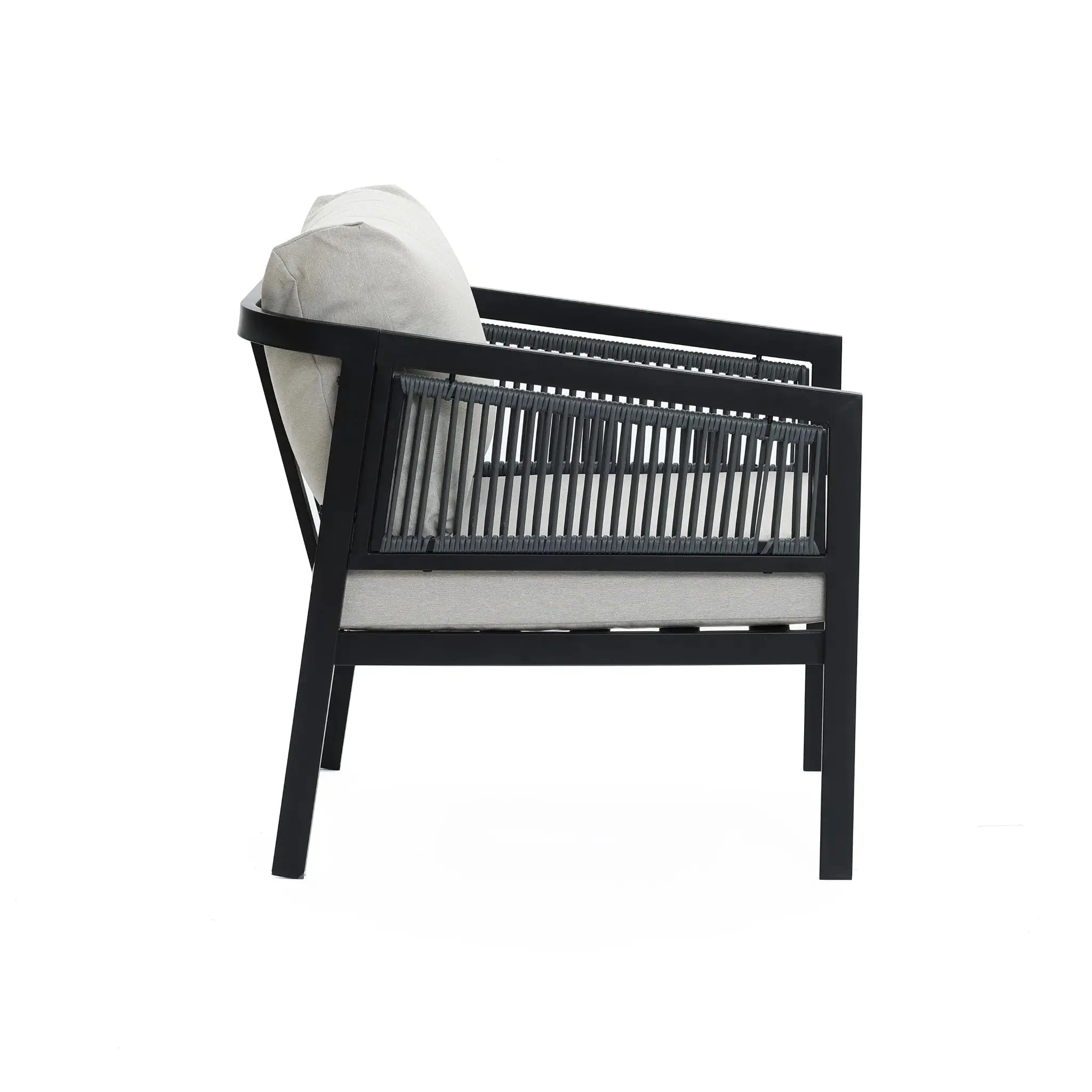 Pismo black steel & PE rope outdoor armchairs, set of 2