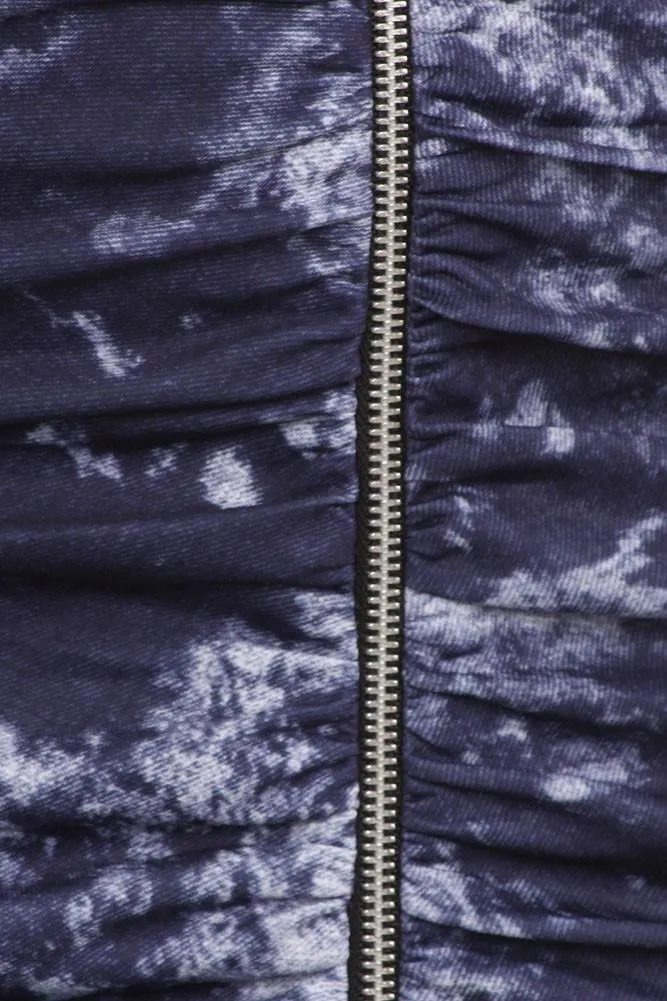 Plus Size Sky Clouds Ruched Zippered Midi Dress