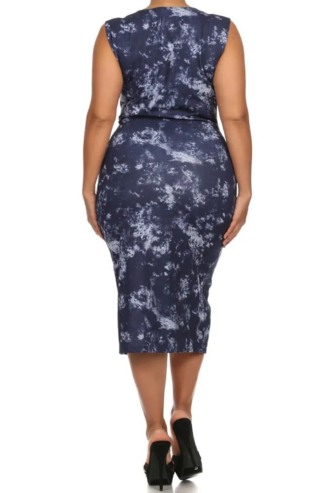 Plus Size Sky Clouds Ruched Zippered Midi Dress
