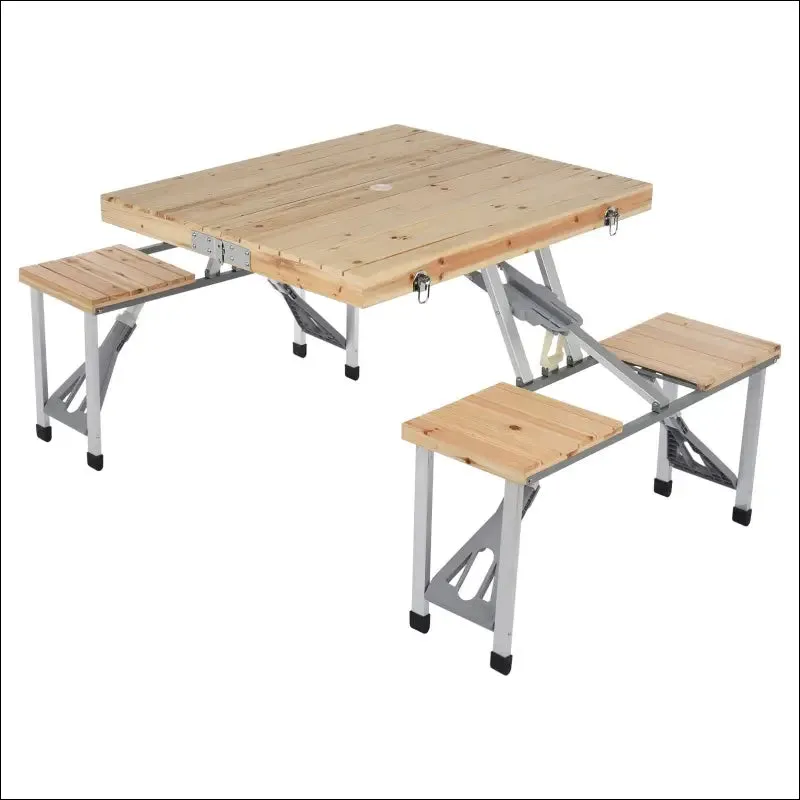 Portable foldable camping table with seats chairs and umbrella hole