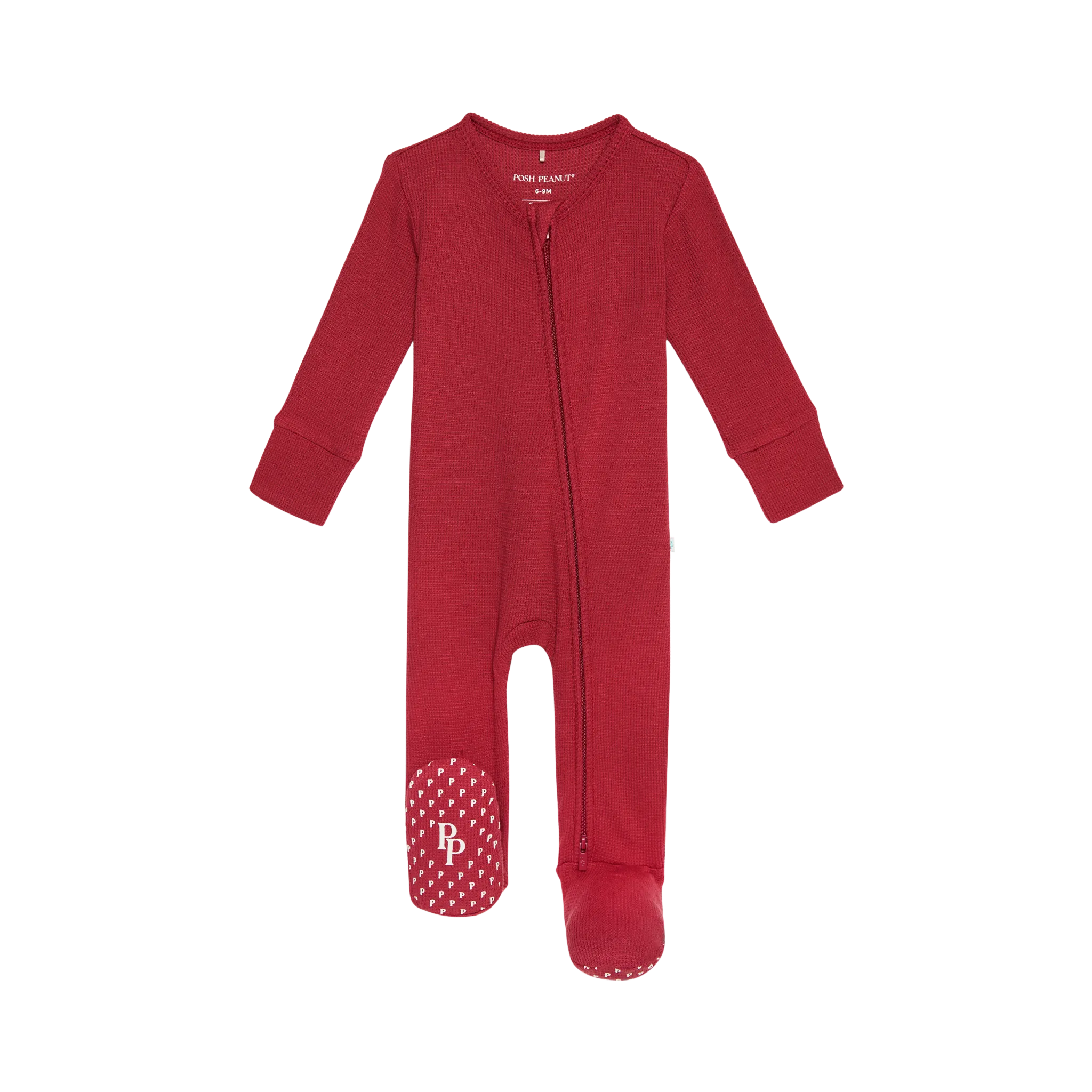 Posh Peanut Crimson Waffle Footie Zippered One Piece