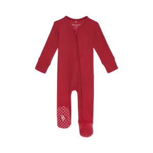 Posh Peanut Crimson Waffle Footie Zippered One Piece