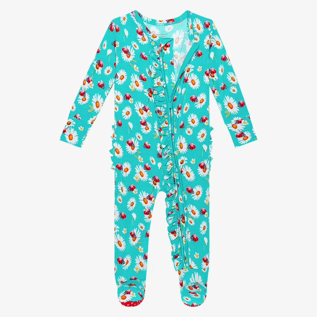 Posh Peanut Ladybug Ruffled Zippered Footie