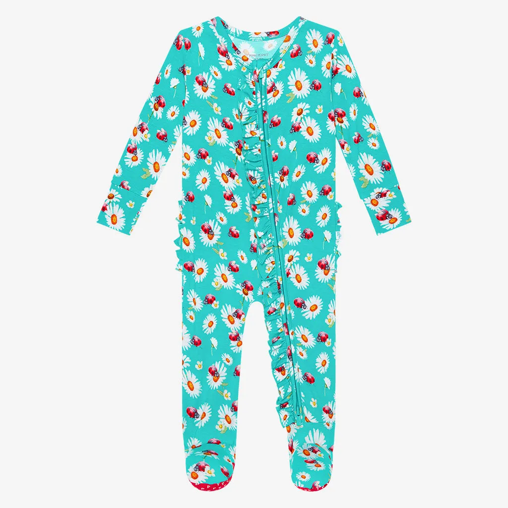Posh Peanut Ladybug Ruffled Zippered Footie
