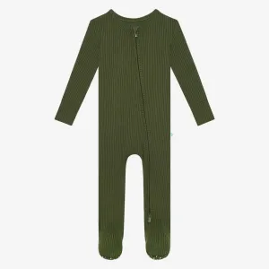 Posh Peanut- Ribbed Pine Footie Zippered One Piece