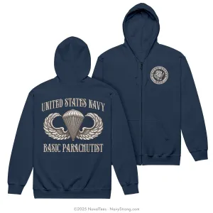 "Basic Paracutist" Zippered Hoodie | Navy