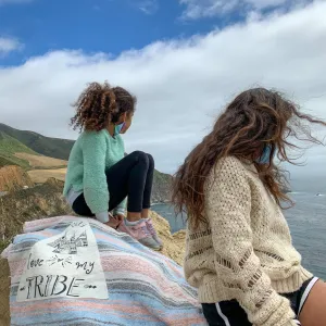 "Love My Tribe" - Coral / Blue Throw - Falza Mexican Blanket - Wholesale