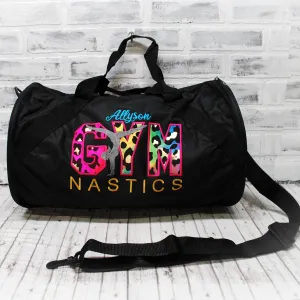 Rainbow and Gold Leopard Personalized Gymnastics Duffle or Tote Bag