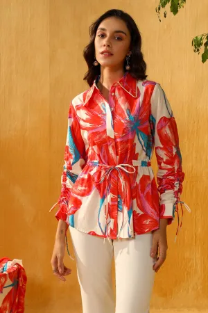 Red Digital Floral Print Shirt