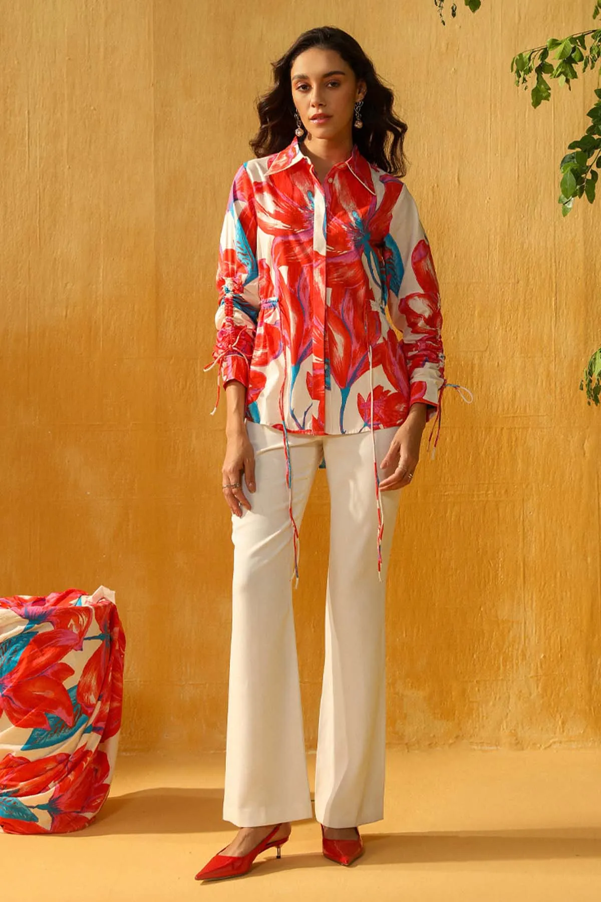 Red Digital Floral Print Shirt