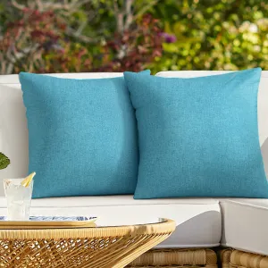 ReeQuo Pack of 2 Outdoor Throw Pillow Covers,Decorative Solid Line Waterproof Pillowcases Farmhouse Cushion Covers for Garden Patio Sofa Home Decoration 18x18 Inch Turquoise