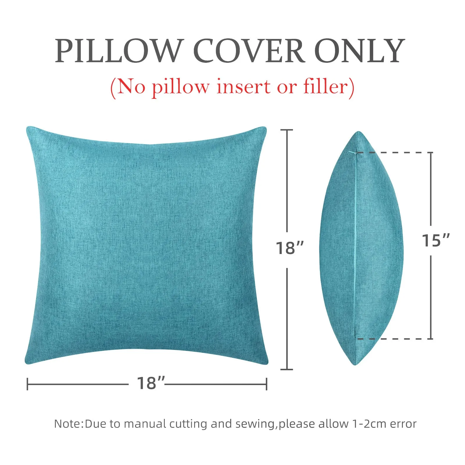 ReeQuo Pack of 2 Outdoor Throw Pillow Covers,Decorative Solid Line Waterproof Pillowcases Farmhouse Cushion Covers for Garden Patio Sofa Home Decoration 18x18 Inch Turquoise