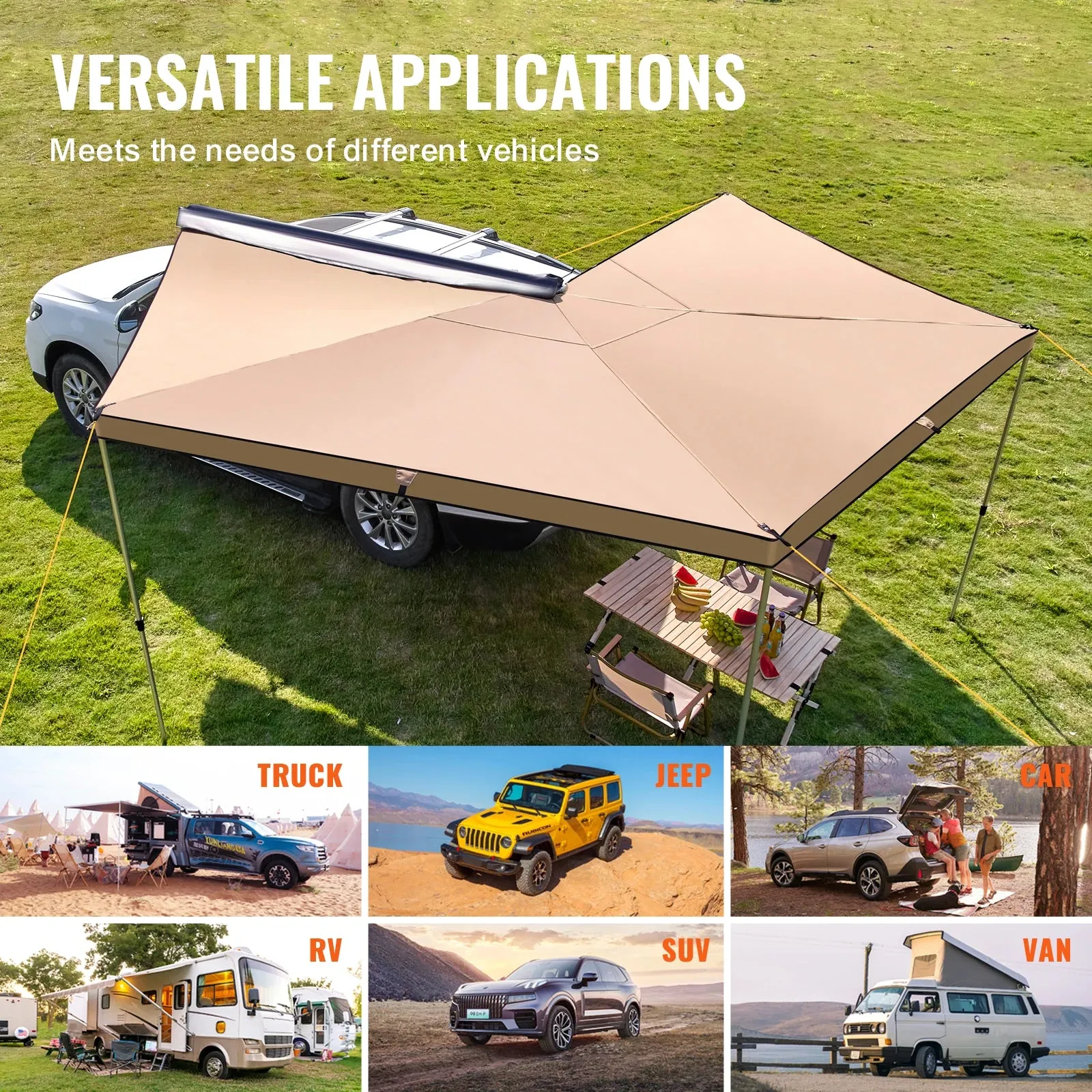 Retractable 270° Car Side Awning UV50  Waterproof Shelter
