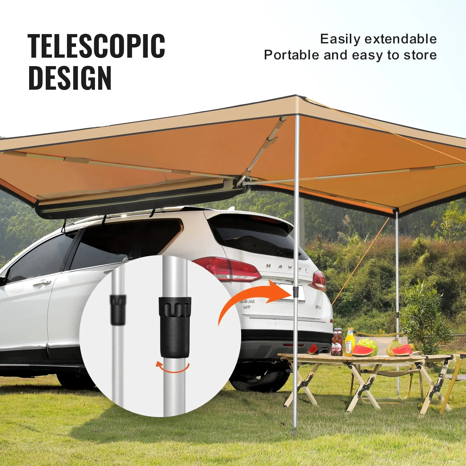 Retractable 270° Car Side Awning UV50  Waterproof Shelter