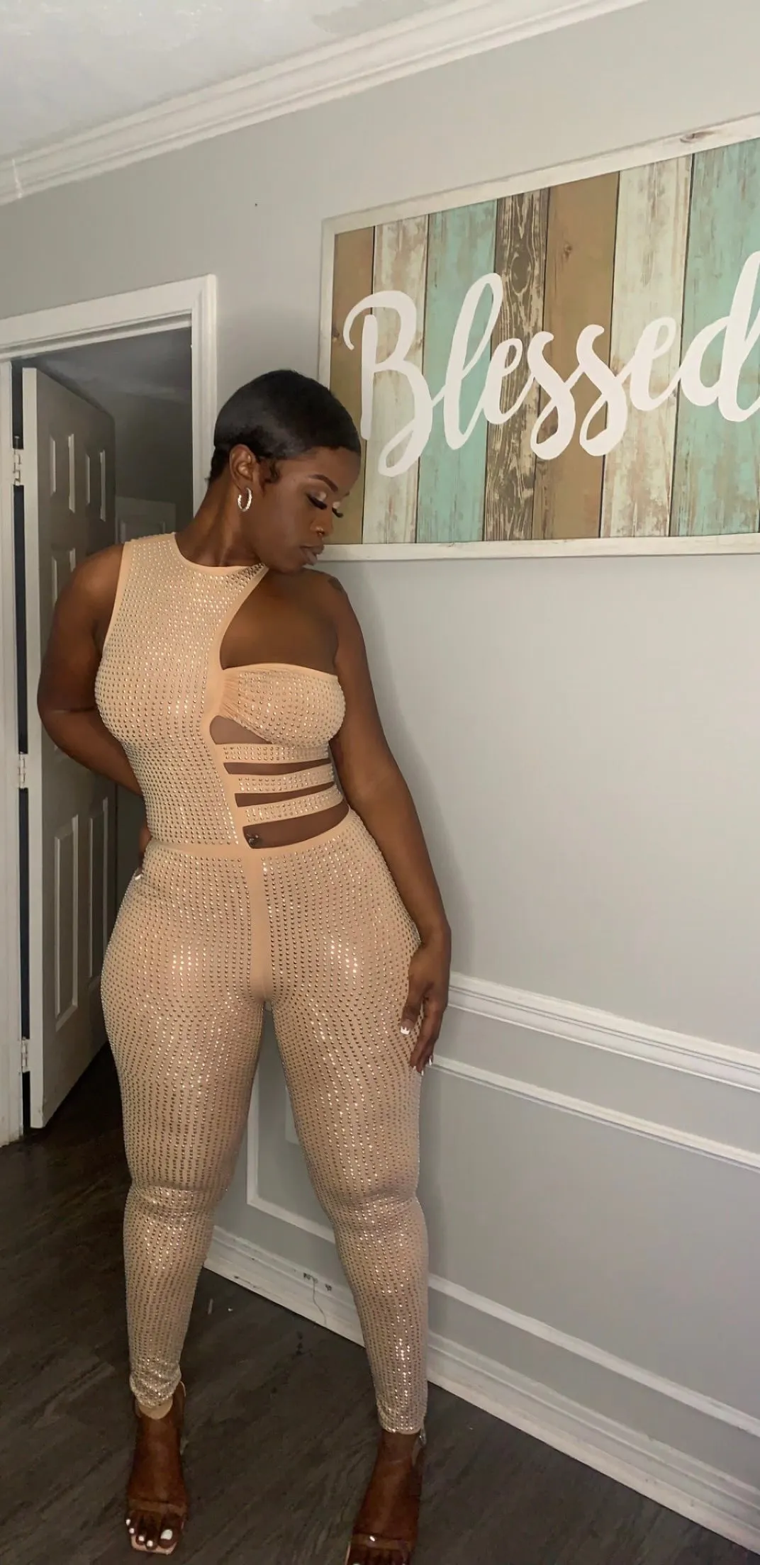 Rhinestone Cut Out Jumpsuit