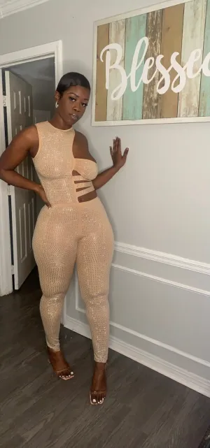 Rhinestone Cut Out Jumpsuit
