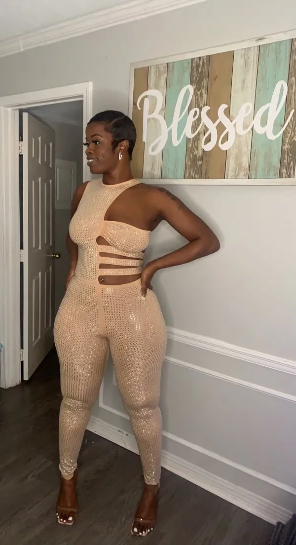 Rhinestone Cut Out Jumpsuit