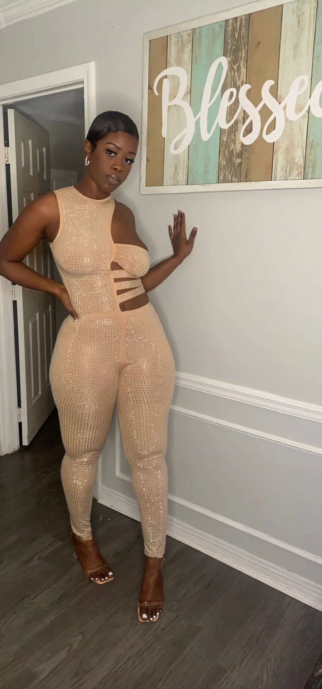 Rhinestone Cut Out Jumpsuit